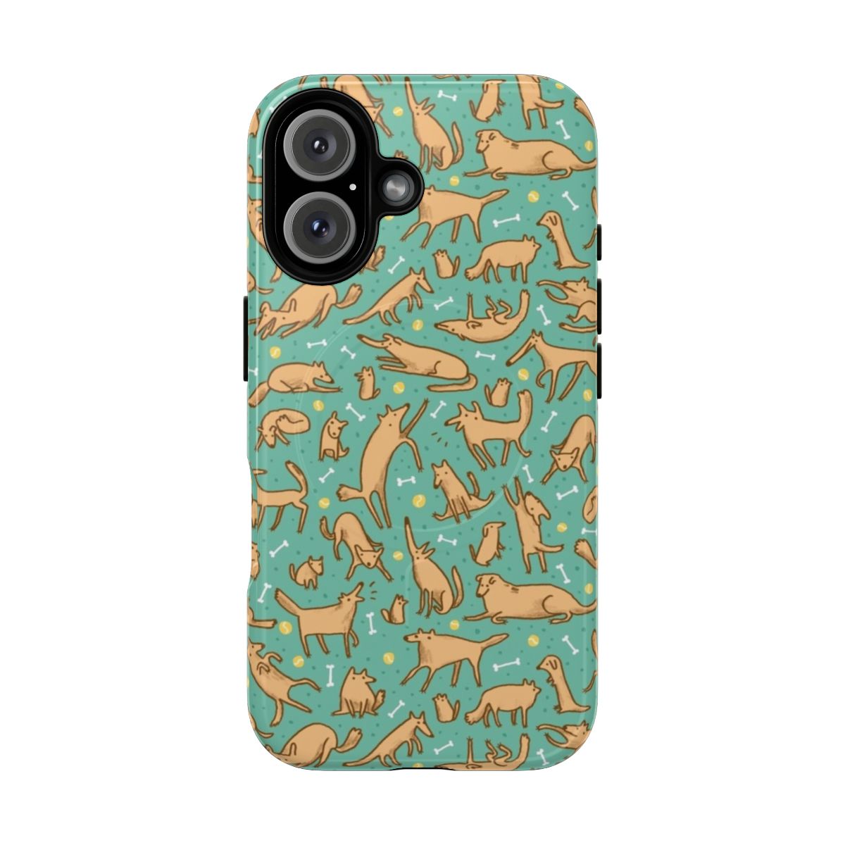 Magnetic phone case with a cute, repeating pup pattern design