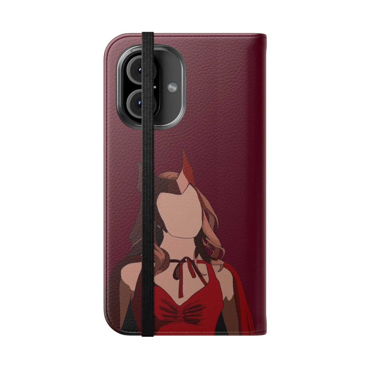 A stylish flip cover phone case featuring a design inspired by the Marvel series WandaVision. - Folded Front