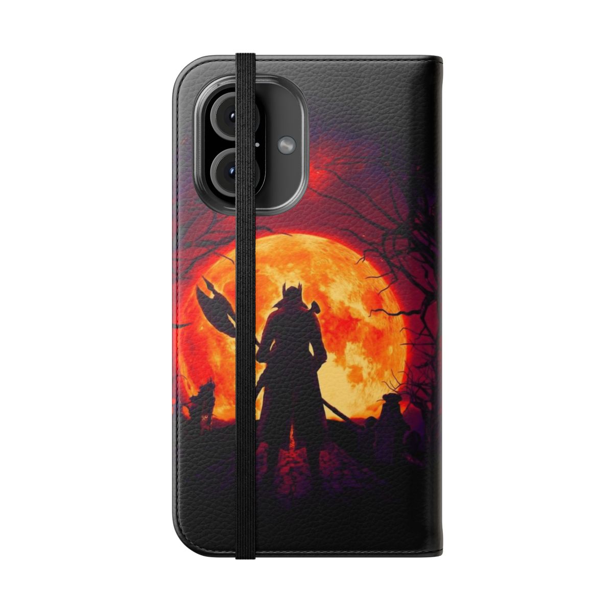 Bloodborne-inspired flip phone case with a blood moon design - Folded Front