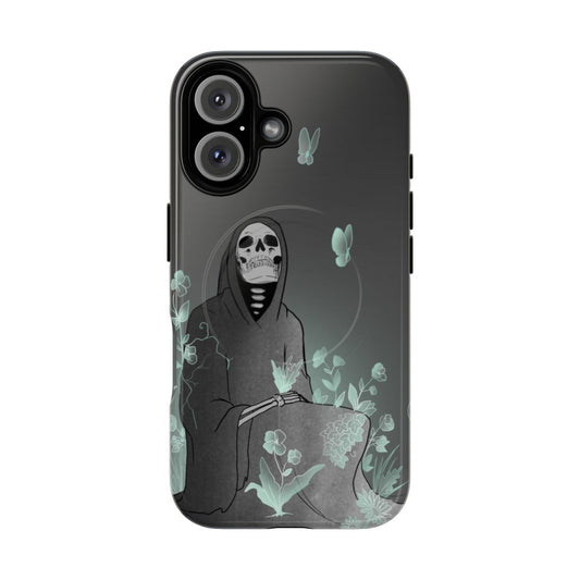 Tough, magnetic phone case with a grim reaper design