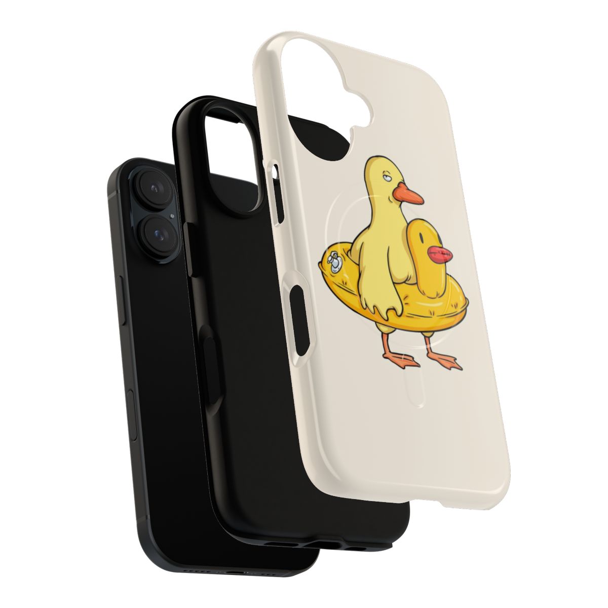 A yellow duck-themed magnetic protective phone case with a cartoon style design. - Layers