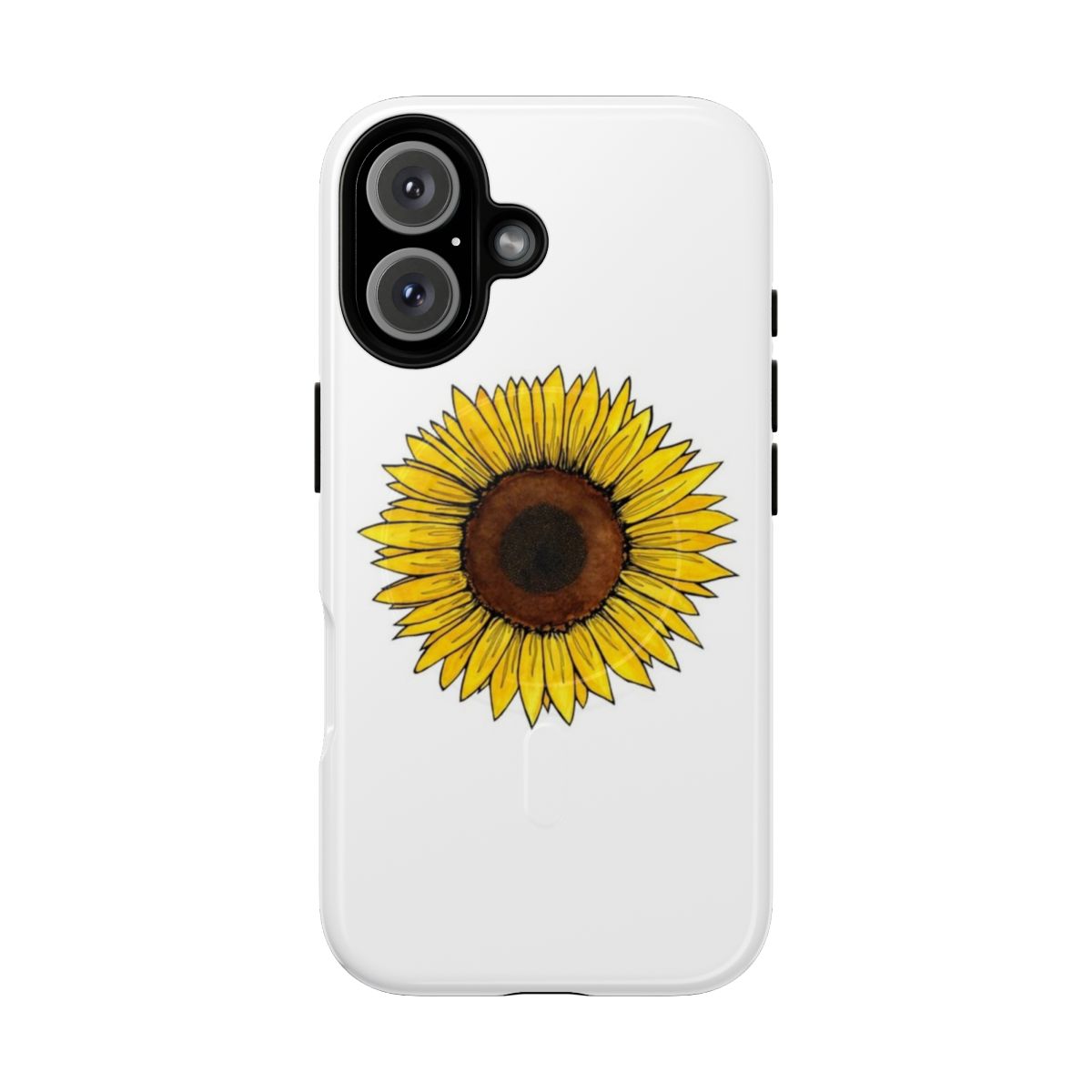 A colorful phone case featuring a vibrant sunflower watercolor illustration.