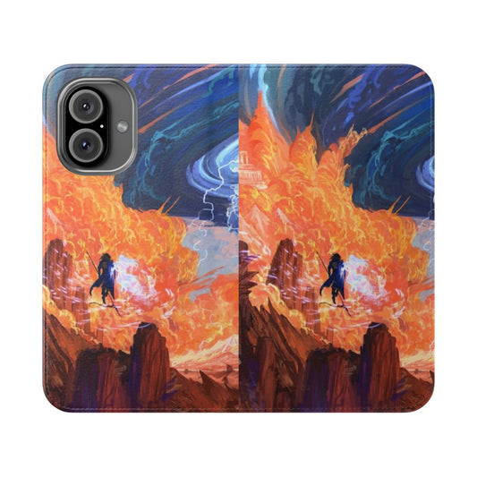 Flip cover phone case with fantasy landscape design featuring clouds, Kaladin, and Syl