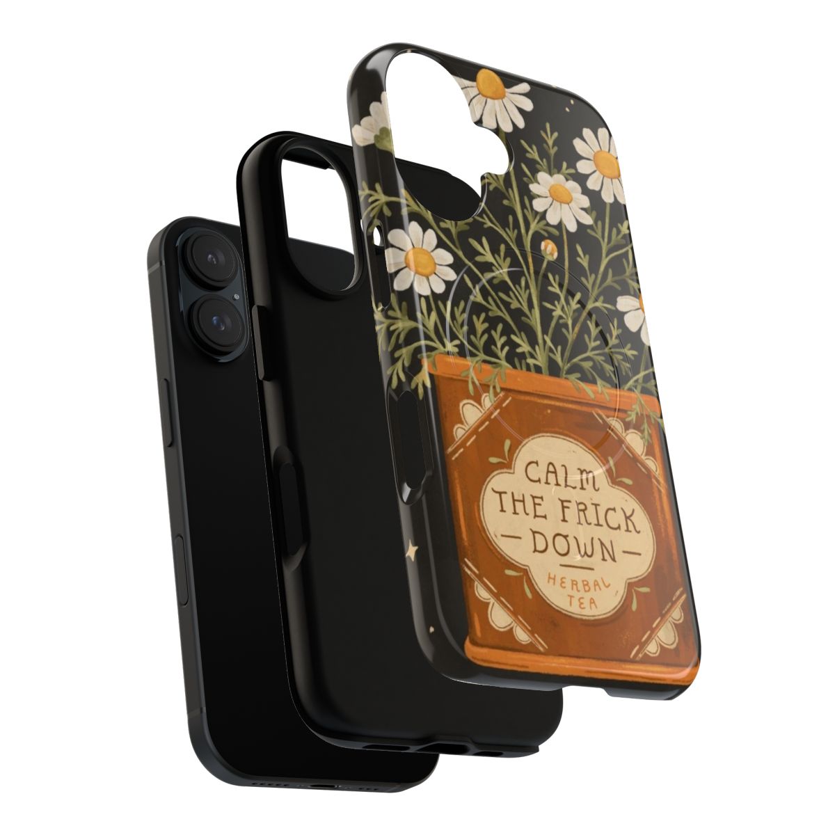 Chamomile tea-inspired magnetic phone case with floral and botanical design - Layers