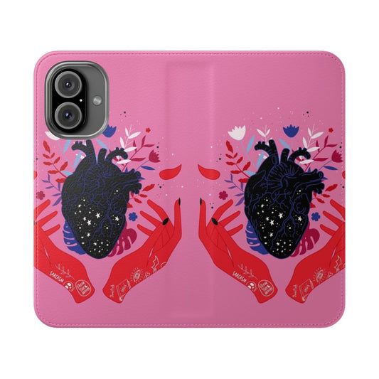 Devilish heart-themed phone case with floral pattern