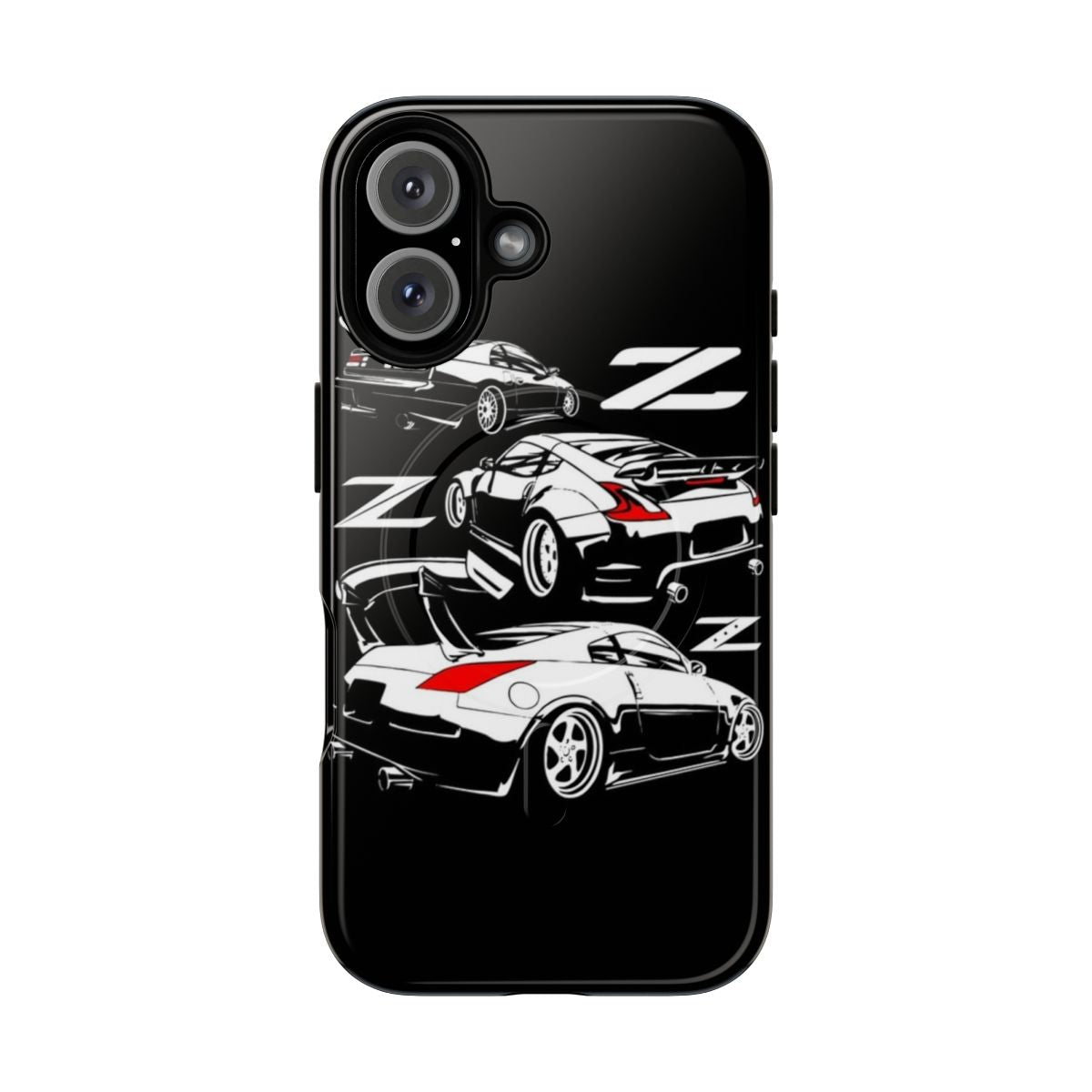 Magnetic tough phone case featuring the Nissan Z family of sports cars including the 350z, 370z, and 300zx.