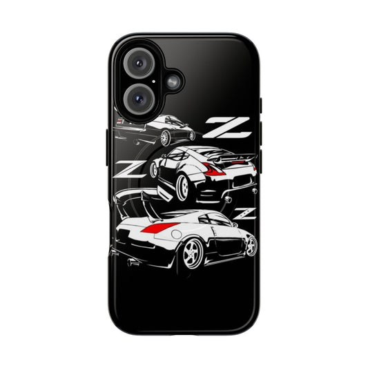 Magnetic tough phone case featuring the Nissan Z family of sports cars including the 350z, 370z, and 300zx.