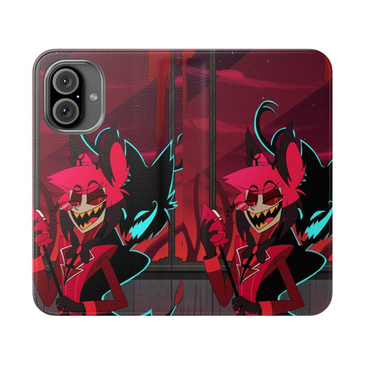 Customized flip cover phone case featuring Alastor, the red deer demon from Helluva Boss and Hazbin Hotel