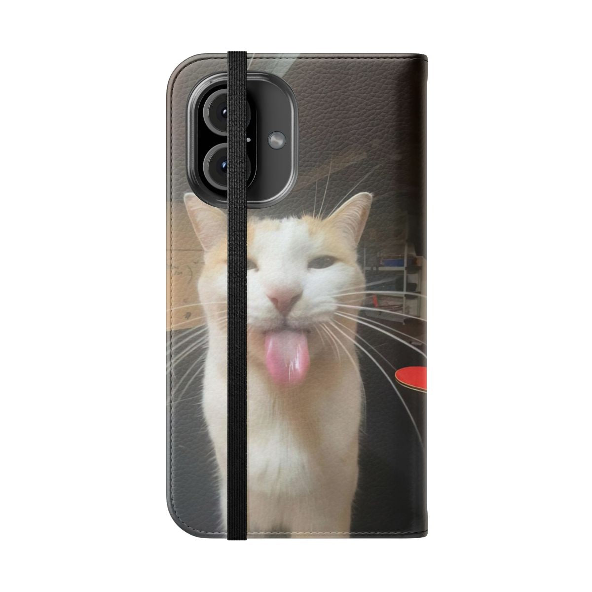 Bleh Cat themed flip phone case with a cute, funny, and fluffy cat design - Folded Front