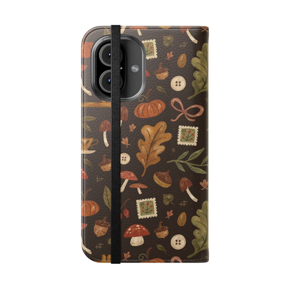 Autumn Inspired Flip Cover Phone Case with Floral and Leaf Pattern - Folded Front