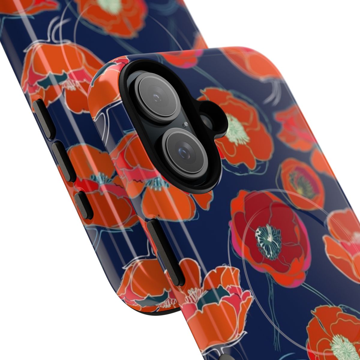 Vibrant California poppy flowers on a magnetic phone case - Detail