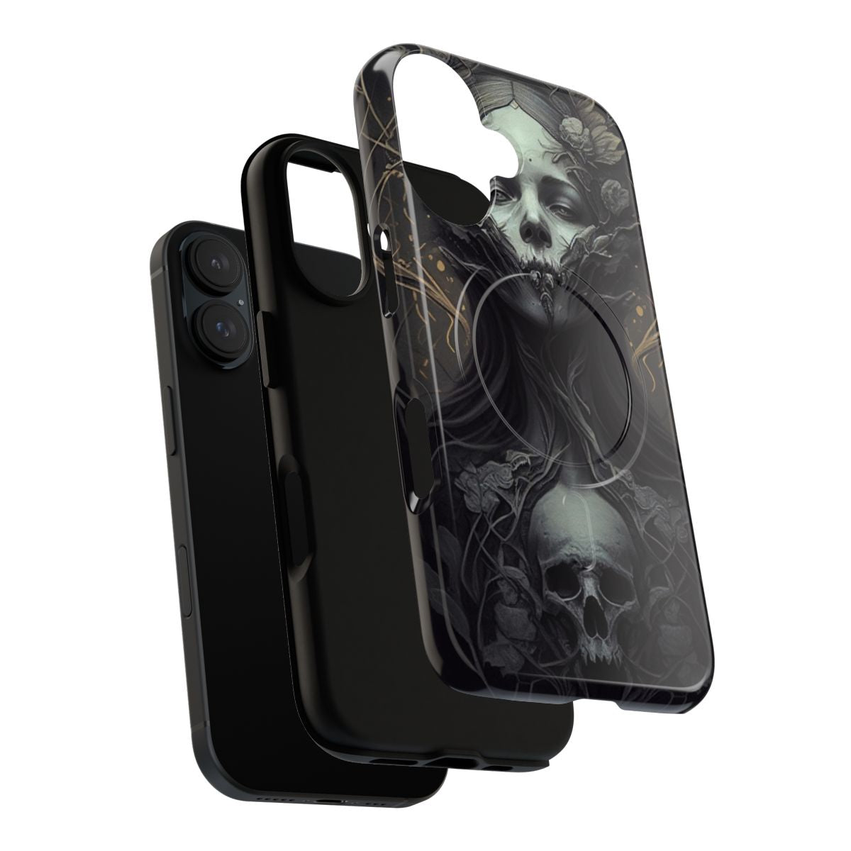 A dark, mystical witch-themed phone case with a magnetic design for Samsung or iPhone devices. - Layers