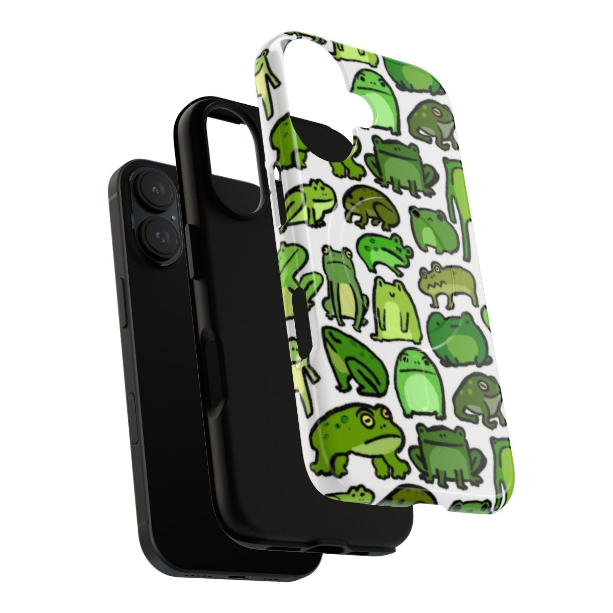 A colorful phone case featuring a cute frog design, perfect for nature and animal lovers. - Layers