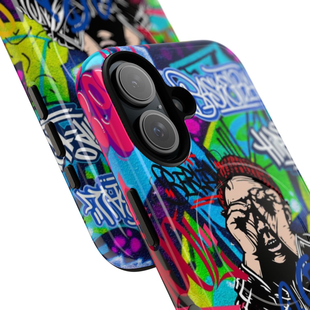 Graffiti art design on a durable, magnetic phone case - Detail