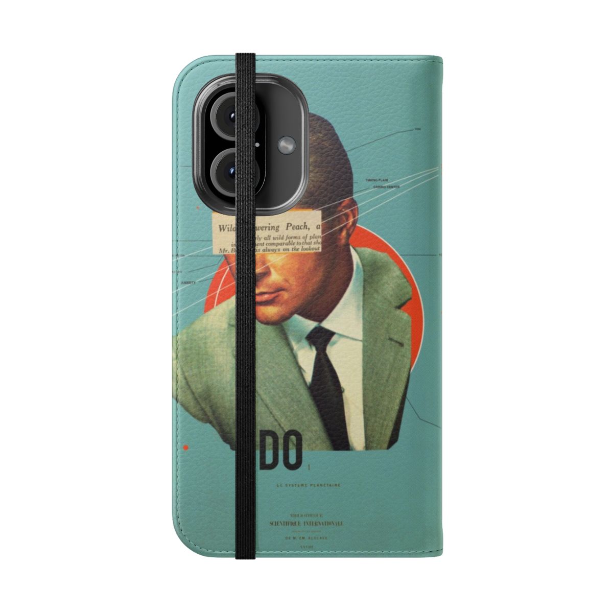 Minimalist flip cover phone case featuring a retro-style portrait artwork with typography - Folded Front