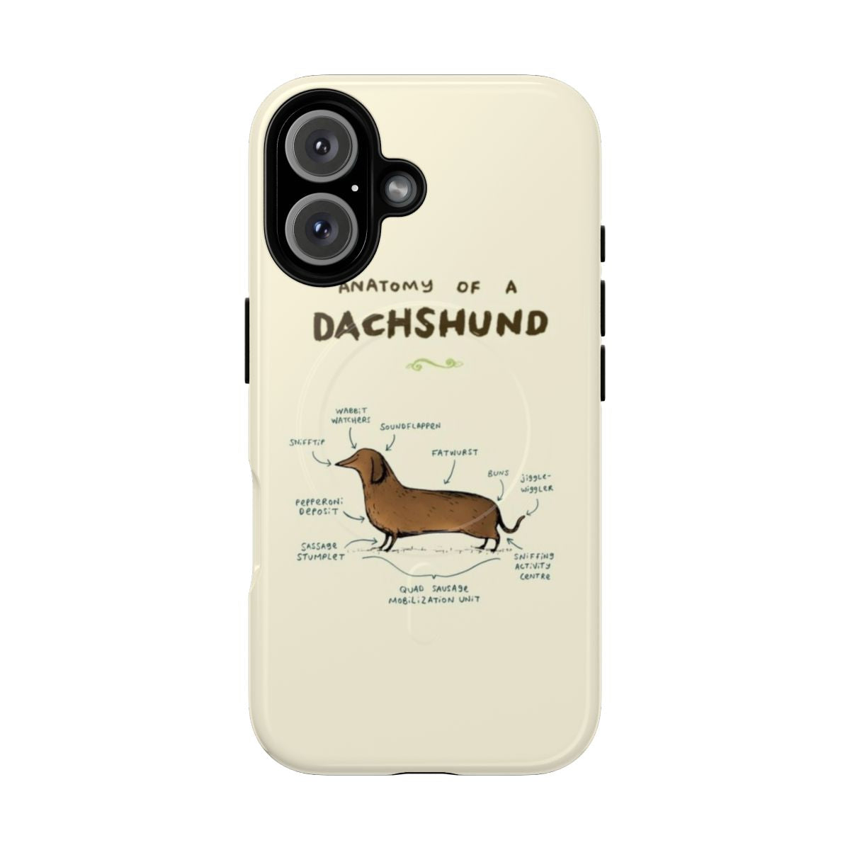 Magnetic phone case with detailed illustration of a dachshund dog