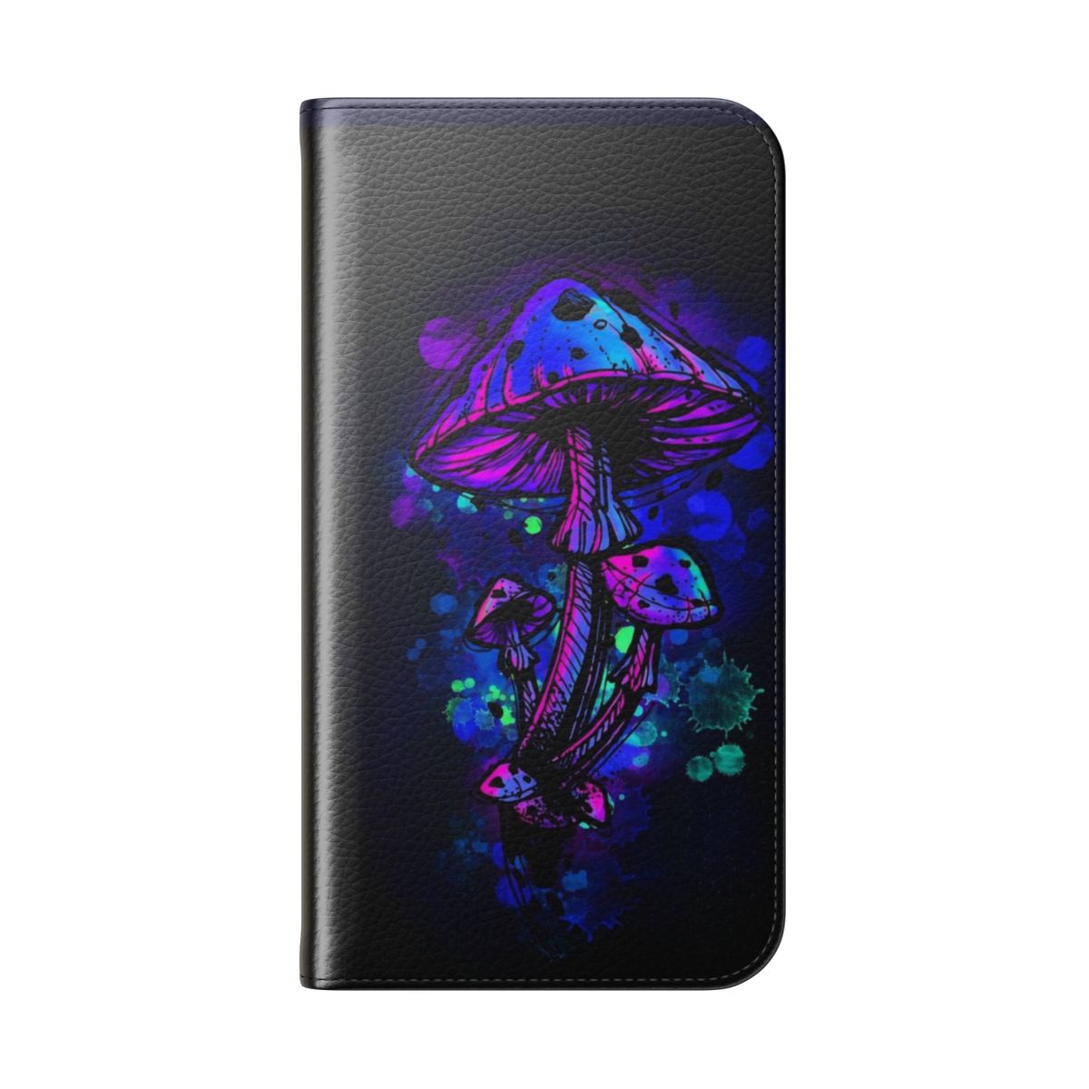 Colorful and trippy flip phone case with psychedelic mushroom design - Folded Back