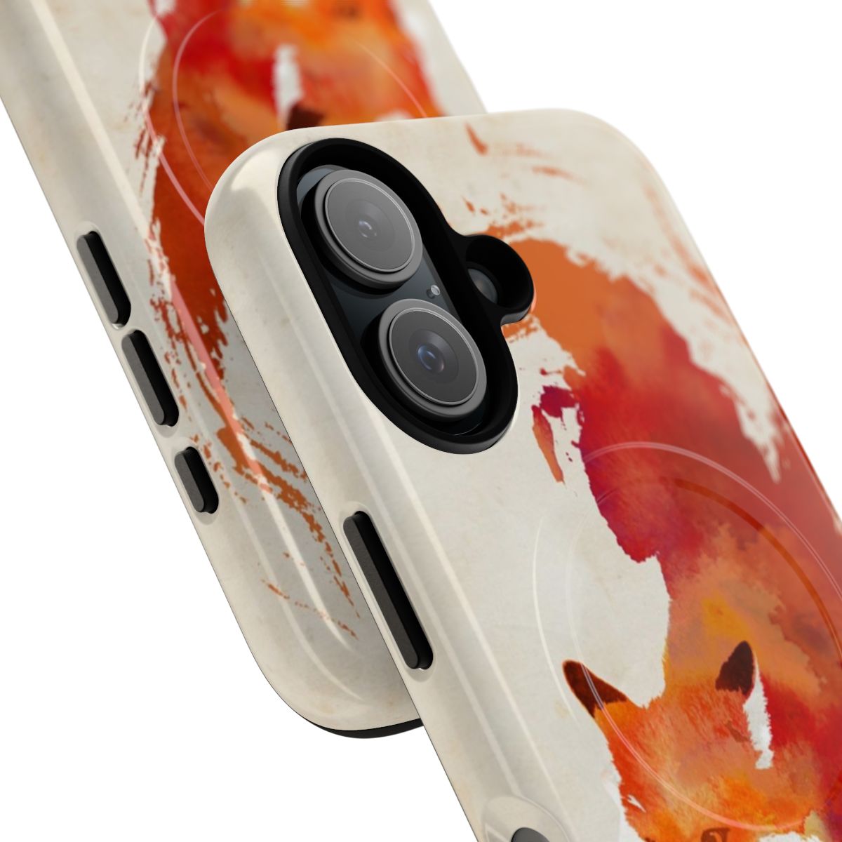 Watercolor painting of a red fox (Vulpes vulpes) on a sleek phone case - Detail