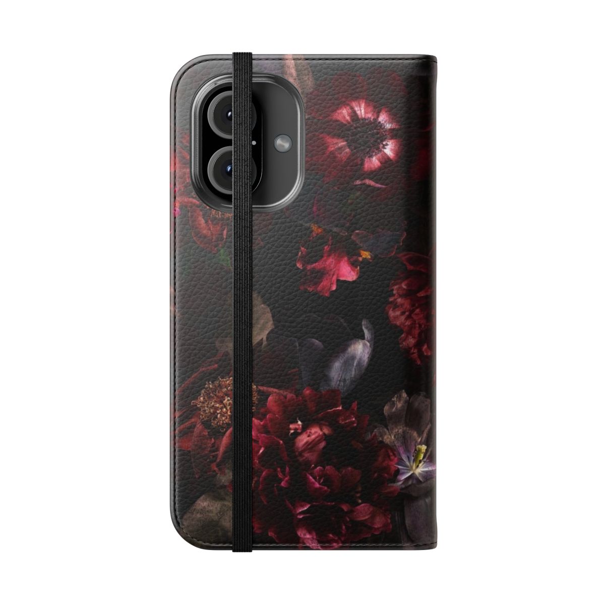 Botanical dark midnight roses flip cover phone case - Folded Front