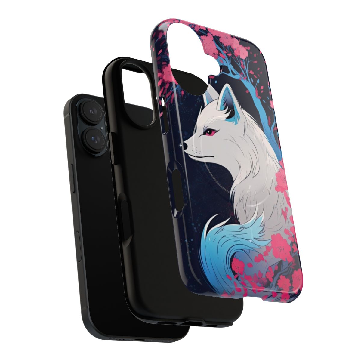 Artistic image of a kitsune, a mythical Japanese fox spirit, on a magnetic phone case. - Layers