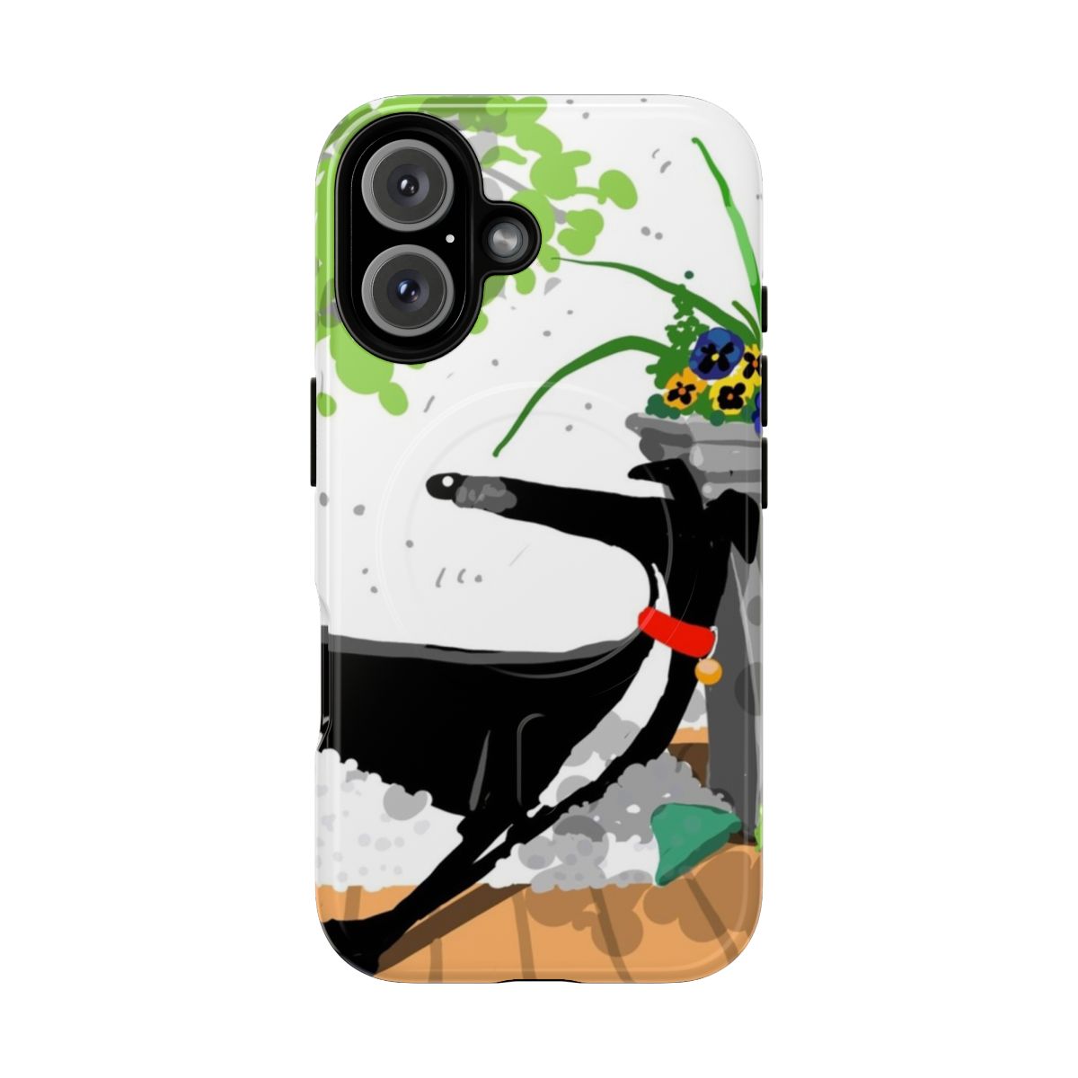 Durable and stylish magnetic phone case featuring a greyhound, whippet, or lurcher design on a nature background.