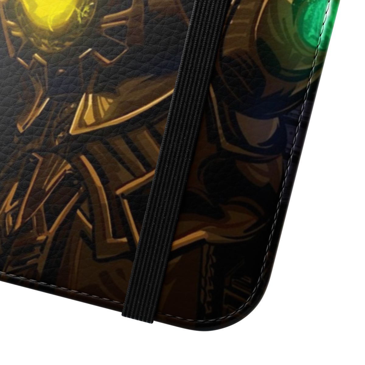 Decimation-themed flip cover phone case featuring Avengers and Marvel Comics design - Close Up