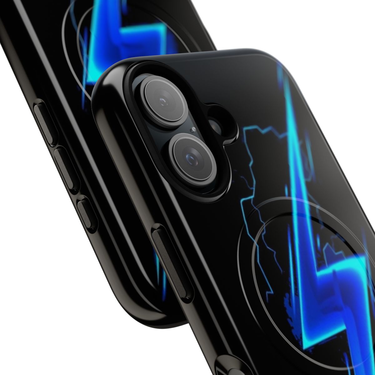 Blue lightning bolt design on a durable and protective phone case - Detail