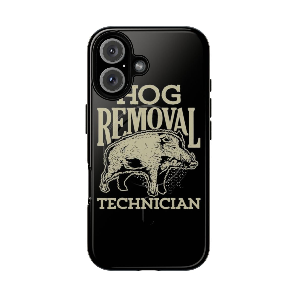 Magnetic tough phone case with vintage boar hunting and hog removal design