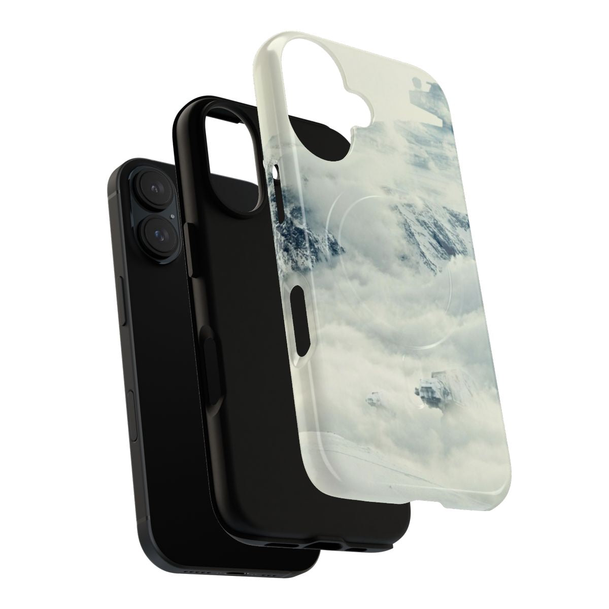 A magnetic phone case featuring a frozen planet landscape inspired by the Star Wars universe. - Layers