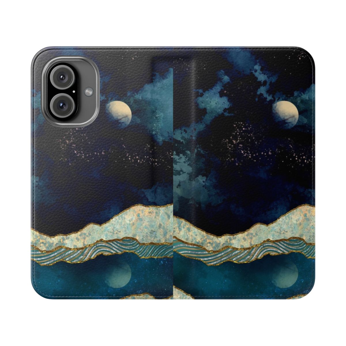 Indigo sky and landscape inspired flip cover phone case