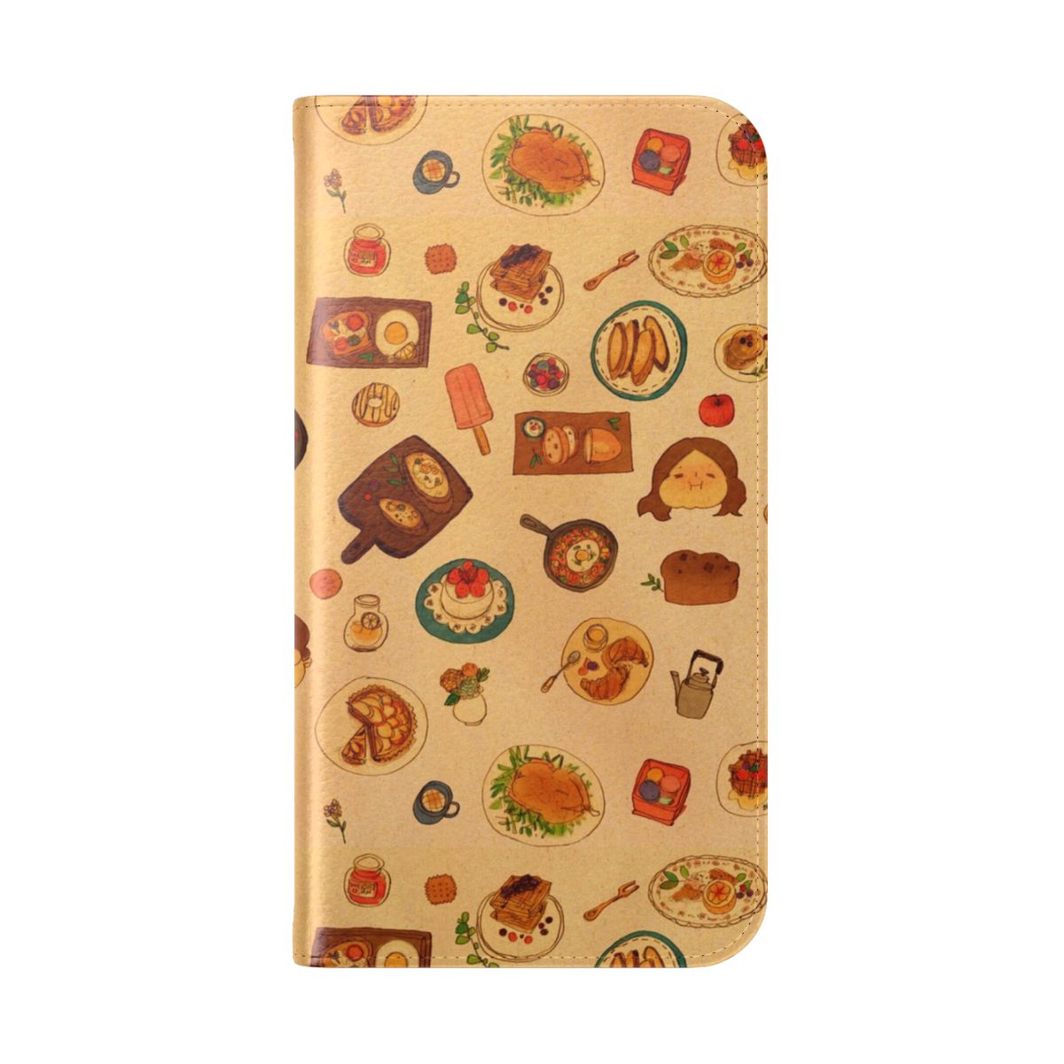 Flip cover phone case with a dishes-inspired pattern, perfect for adding a cozy, romantic touch to your mobile device. - Folded Back