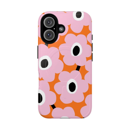 Vibrant pink and orange floral pattern phone case with a Scandinavian-inspired design