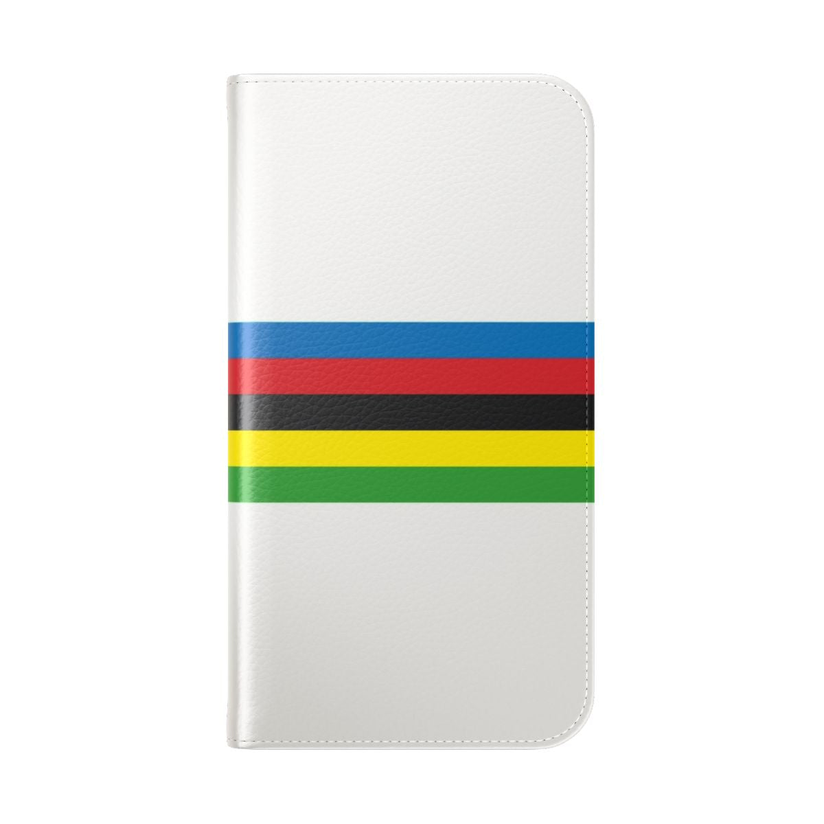 Striped cycling phone case with rainbow bands and bicycle design - Folded Back