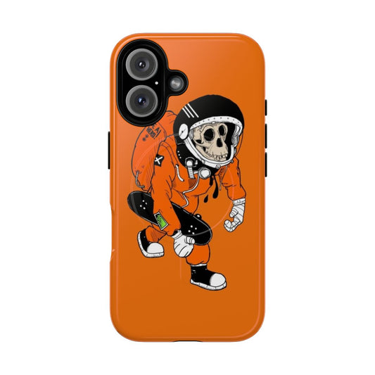 Magnetic tough phone case with space-themed skateboarding design