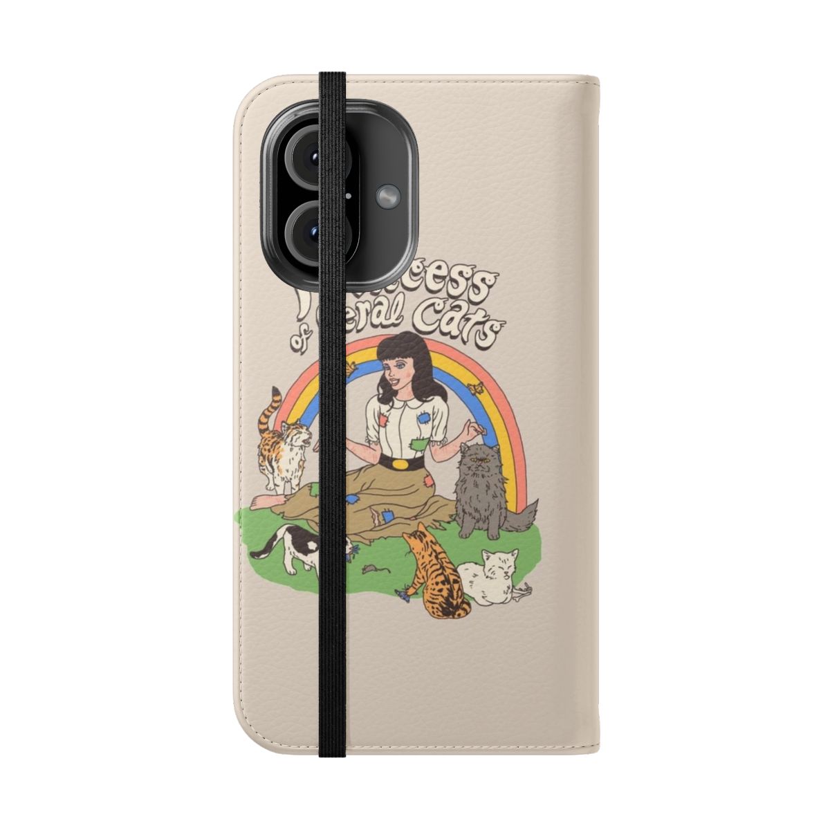 Feral cat flip phone case with a princess design - Folded Front