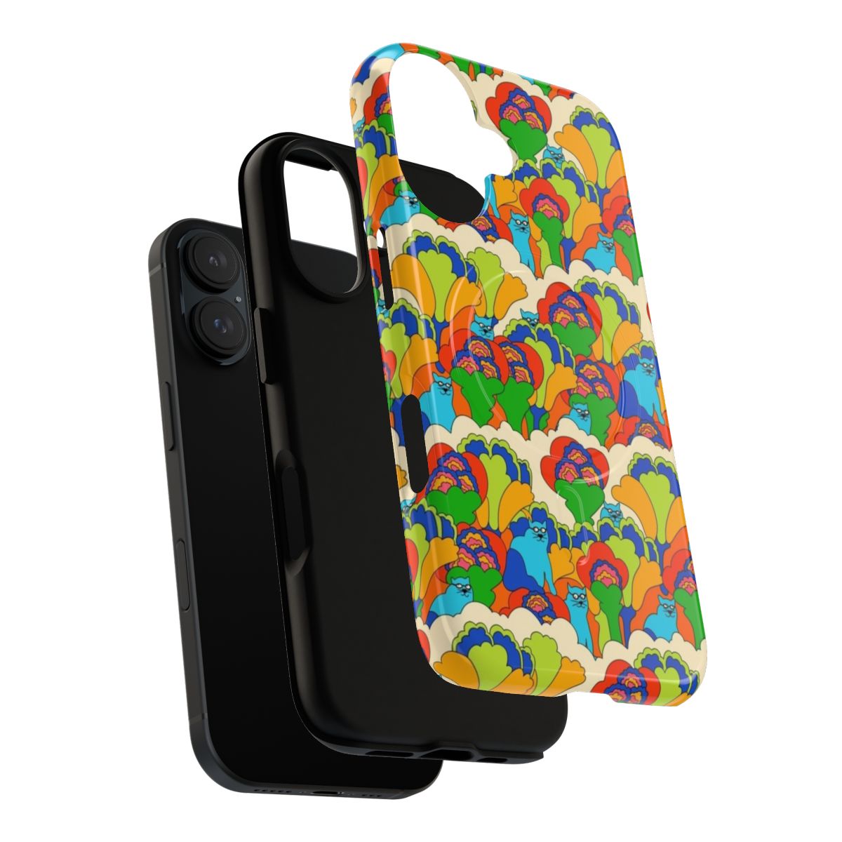 Psychedelic blue cats phone case with a groovy, retro 60s inspired design - Layers