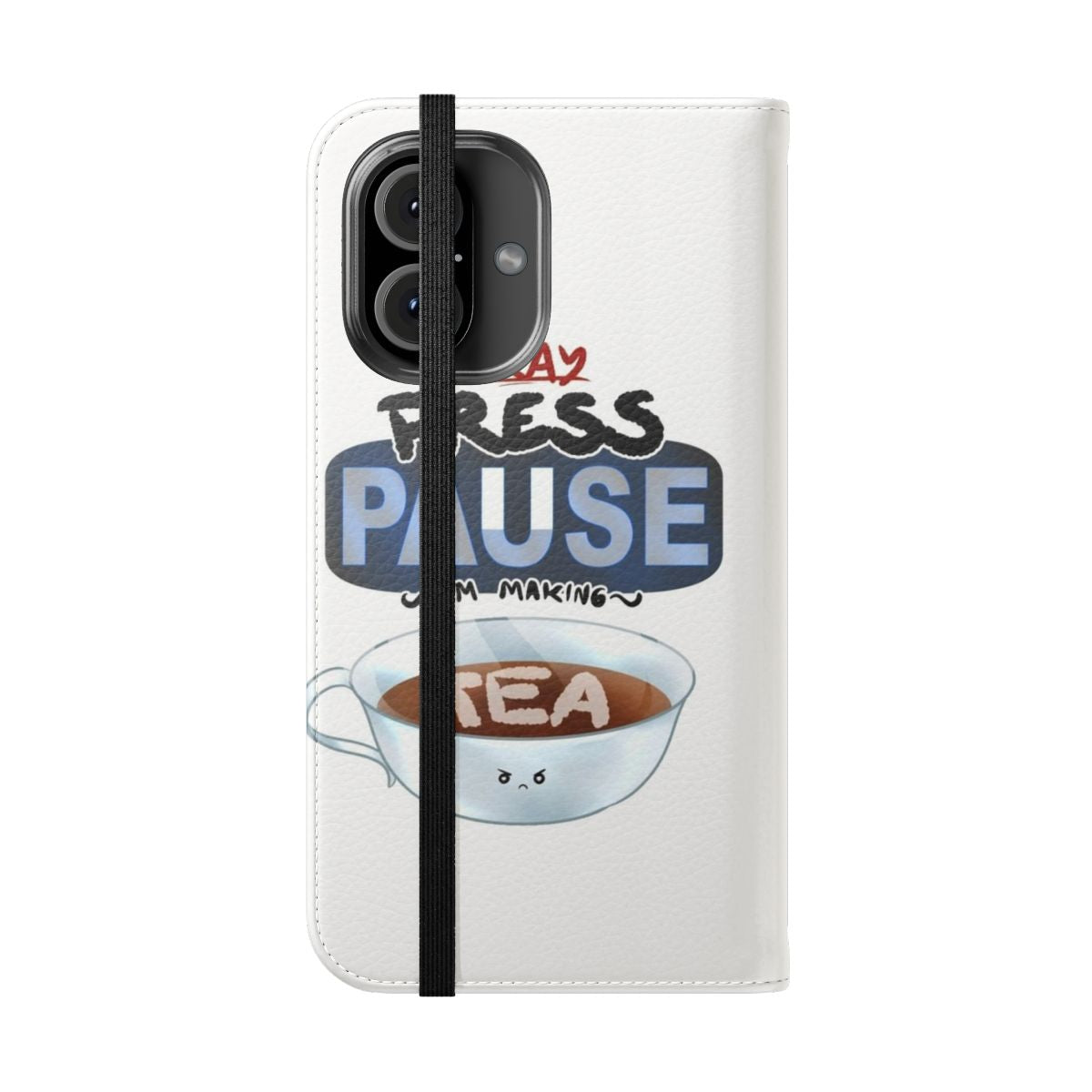 Flip cover phone case with a "Rage Quit Tea Break" design for gamers - Folded Front