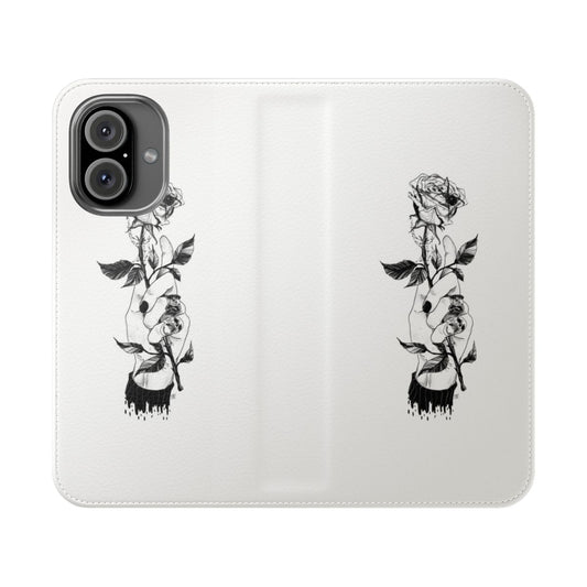 Edgy and goth-inspired phone case featuring Corpse Husband artwork and design elements like roses, spiderwebs, and skulls.