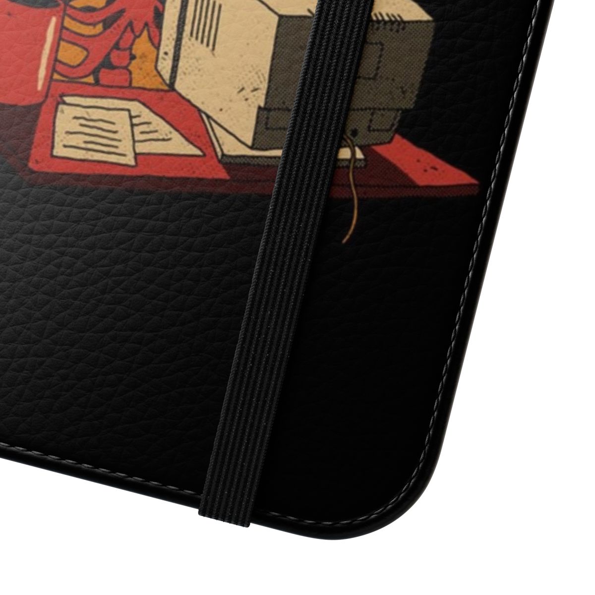 Flip cover phone case with computer, email, and humor-themed graphics - Close Up