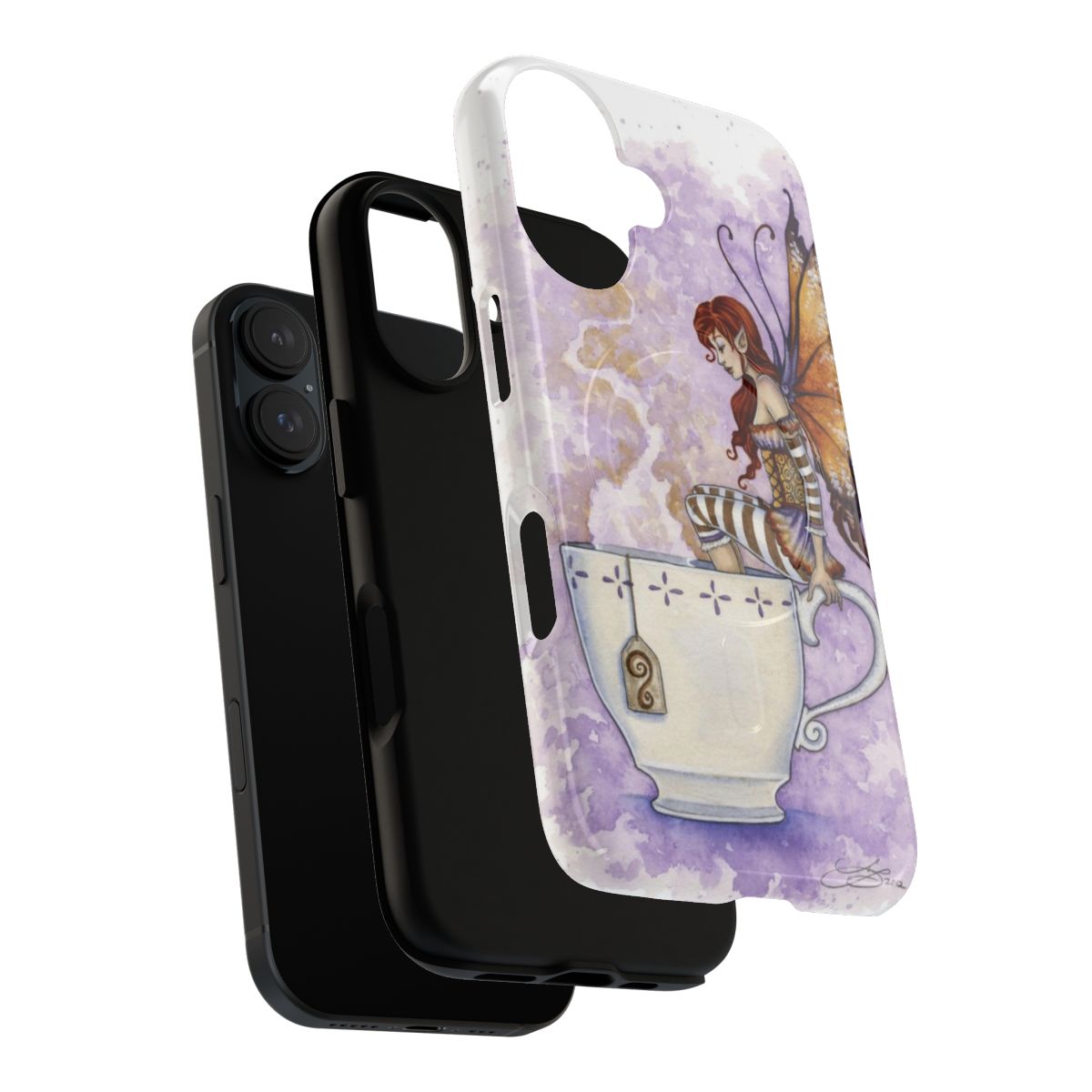 Warm Toes Fantasy Tea Cup Phone Case with Faery Illustration - Layers