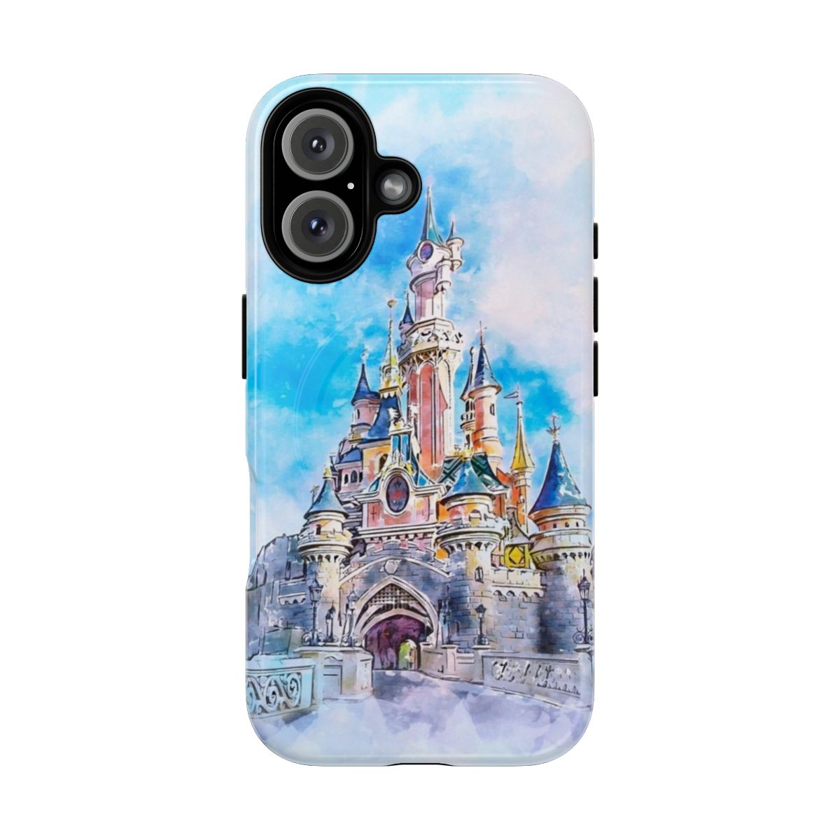 Artistic watercolor painting-inspired magnetic tough phone case with a magic castle design