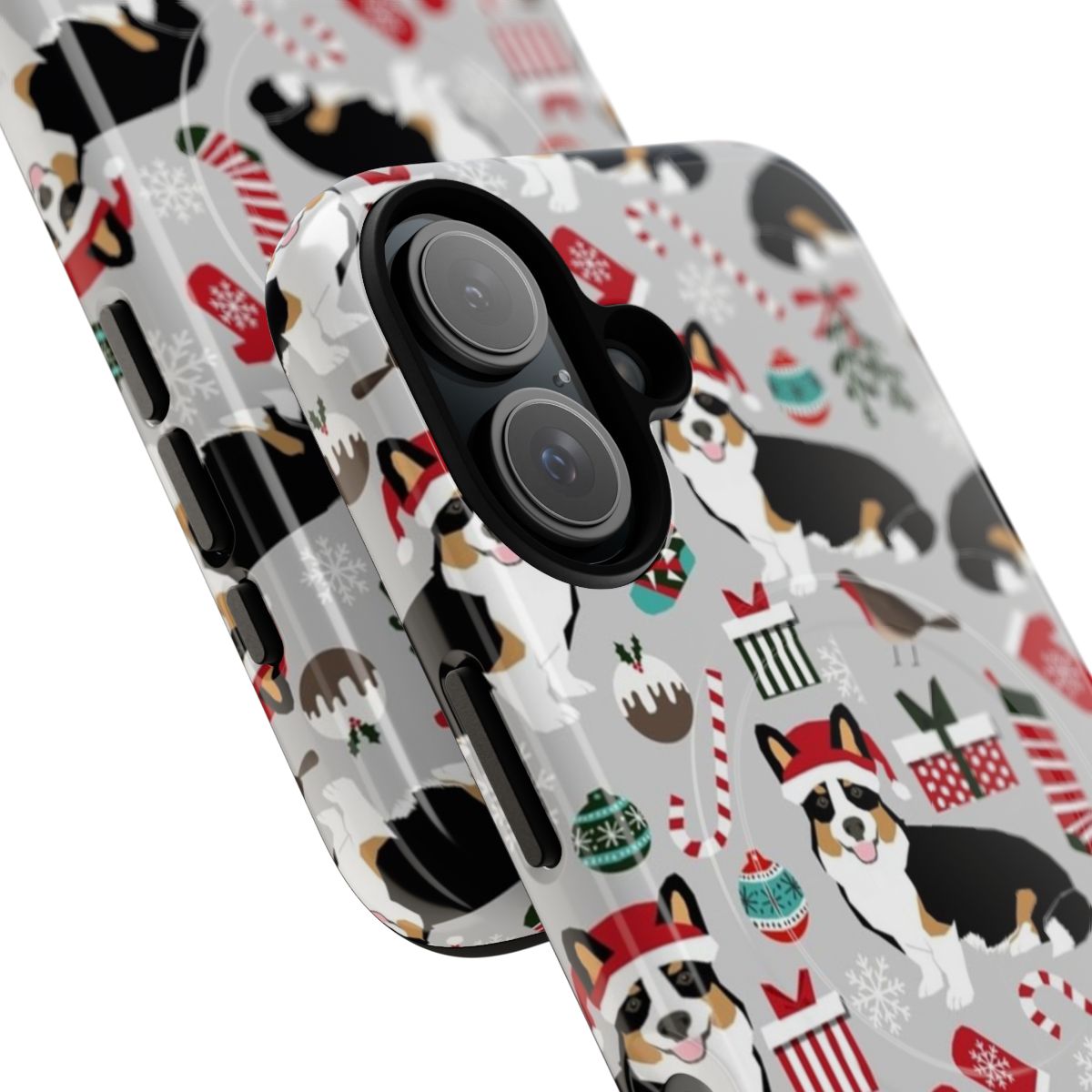 Customizable Corgi Christmas-themed phone case with corgi wearing a santa hat - Detail