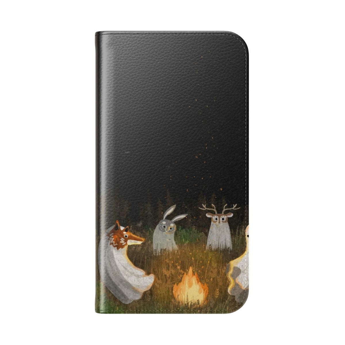 Flip cover phone case with a masquerade-inspired, spooky nature design - Folded Back