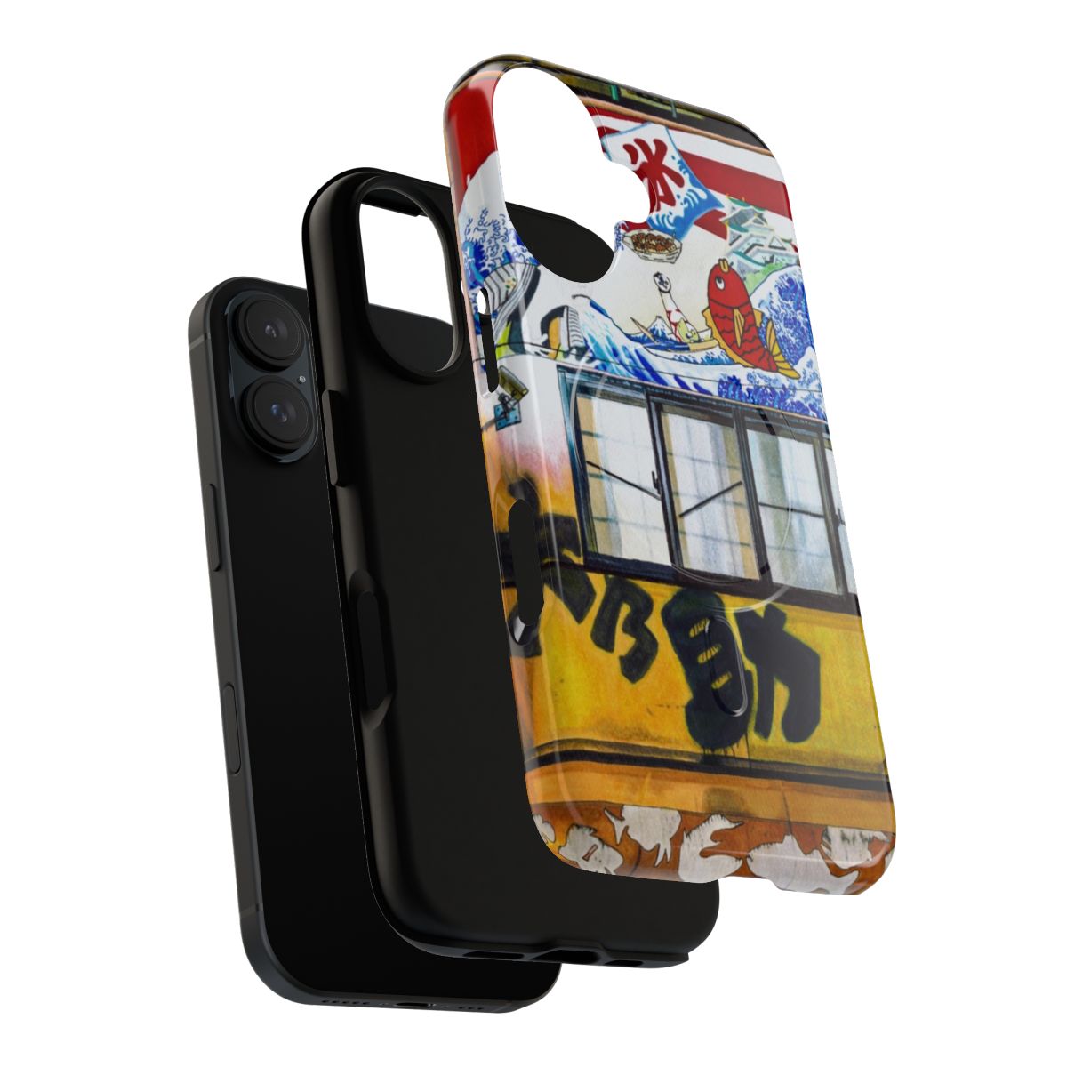 Detailed phone case design featuring a bustling Osaka restaurant scene with anime-style artwork. - Layers