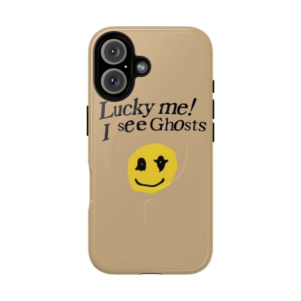 Magnetic tough phone case with a "See Ghosts" graphic design