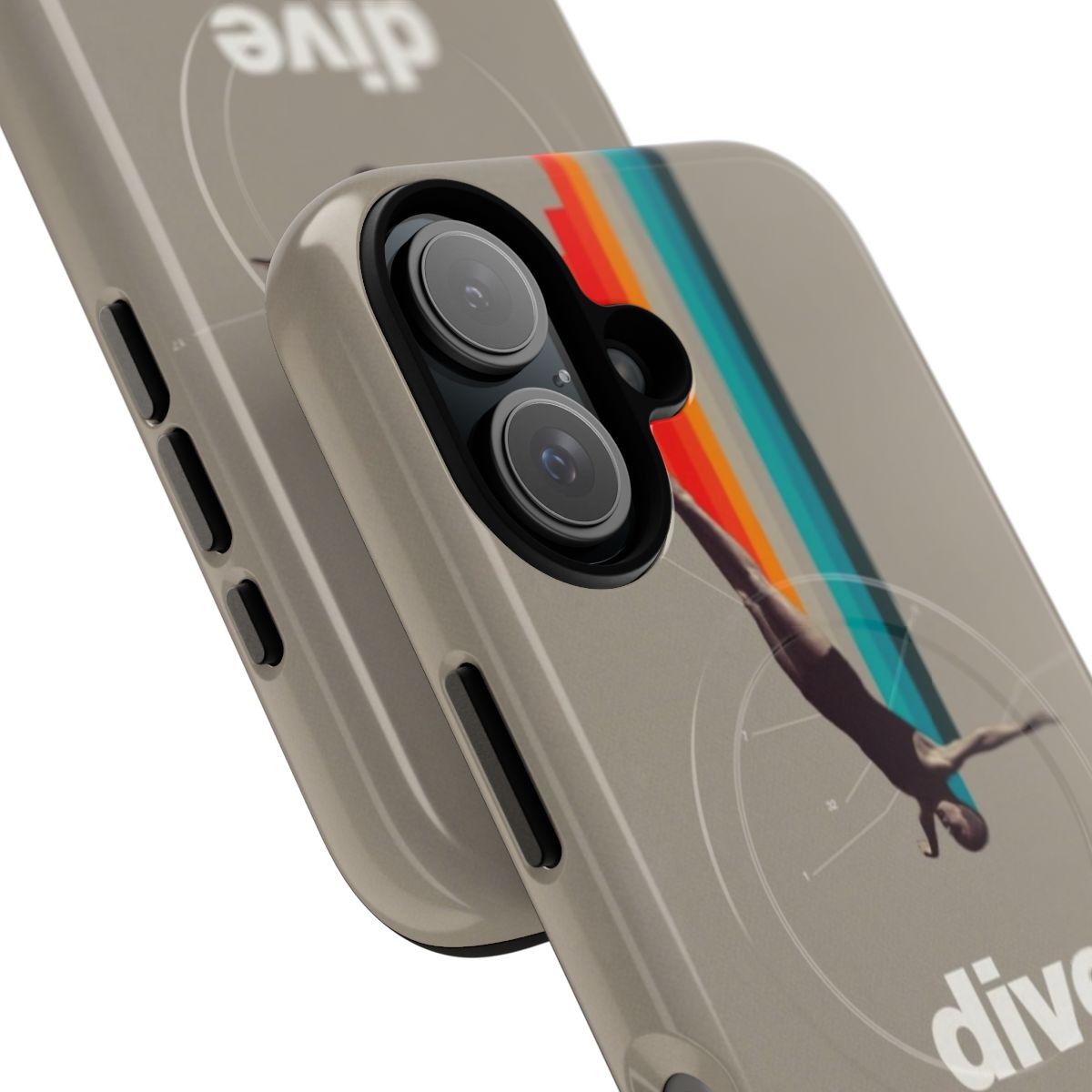 Retro vintage collage design featuring a diver, sea, and architecture on a magnetic tough phone case. - Detail