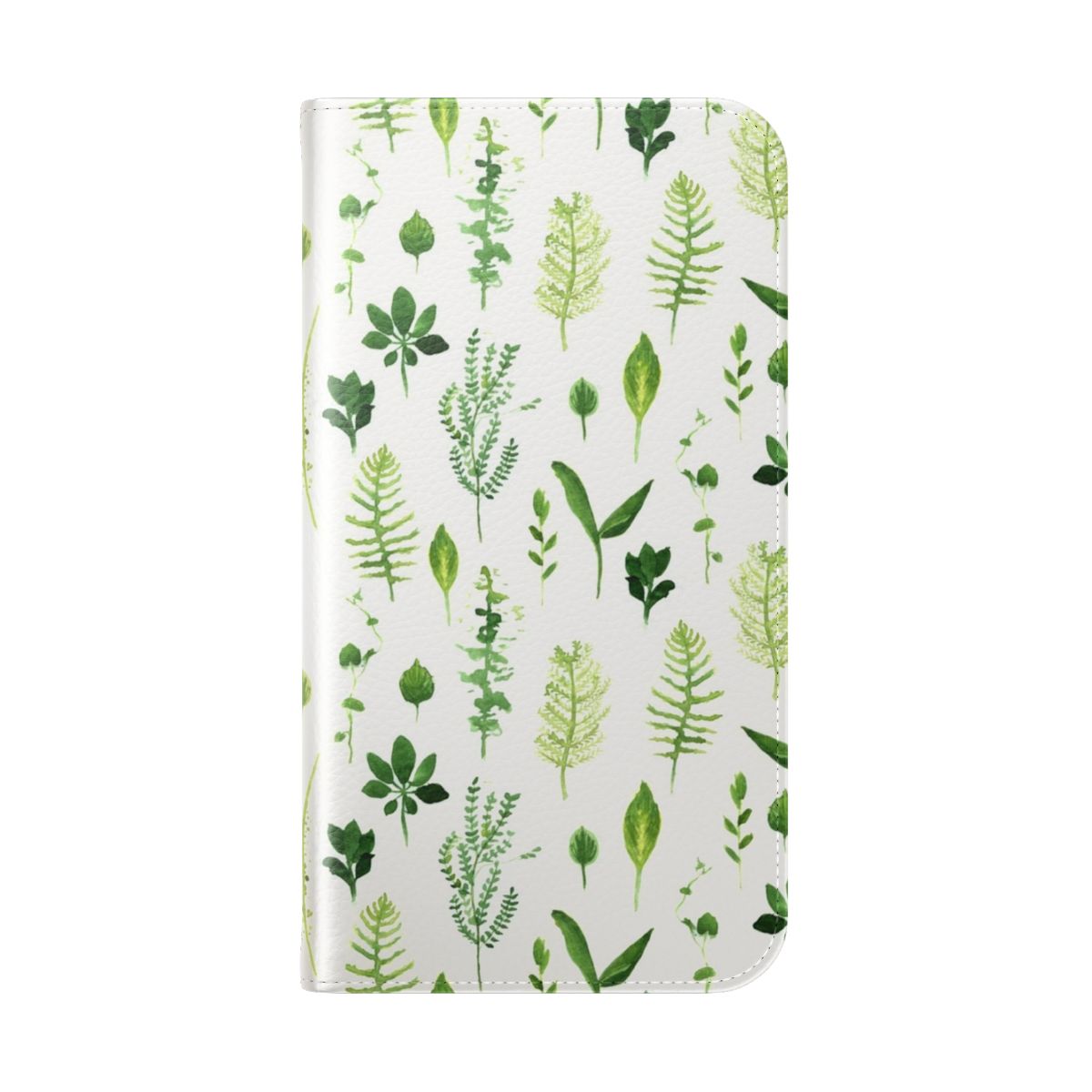 A beautiful phone case featuring a watercolor design of vibrant leaves and foliage. - Folded Back