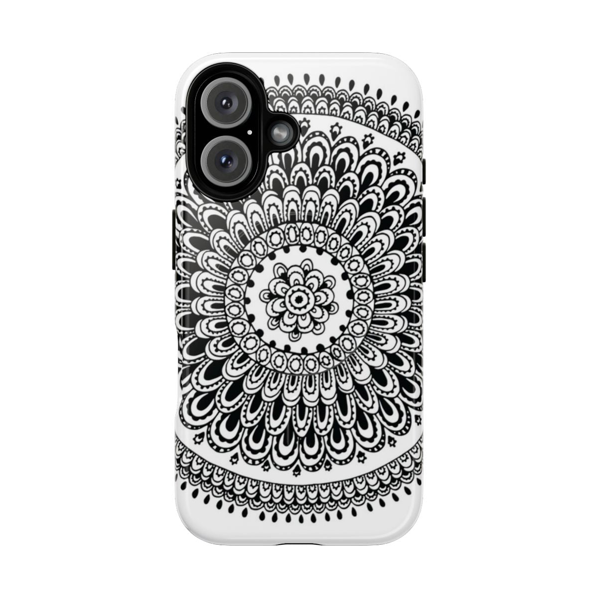 Mandala black and white phone case with doodle and henna design