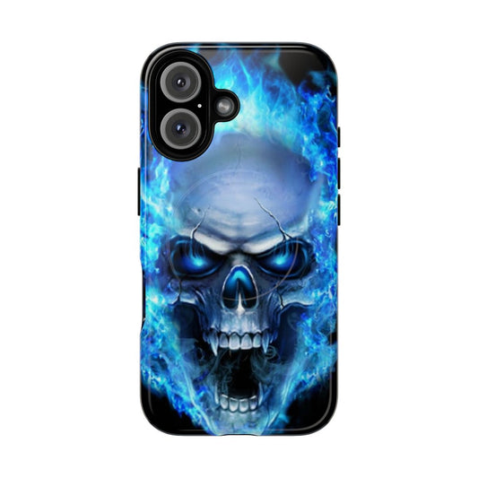 Blue flame skull design on a durable, magnetic tough phone case