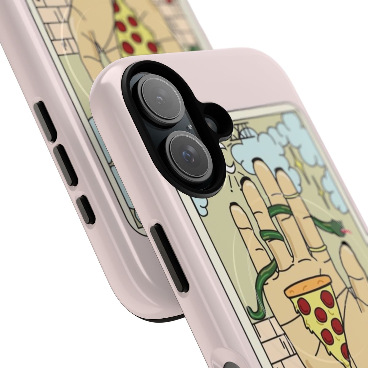 Mystical pizza reading magnetic phone cases featuring hand, moon and stars imagery - Detail